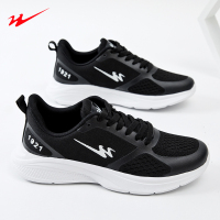 双星春季新品男款休闲鞋透气黑色飞织跑步运动鞋女93174