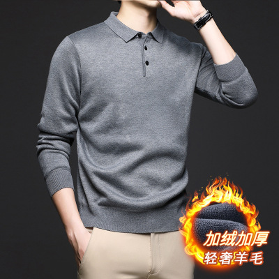 6羊毛加绒毛衣男秋冬季新款polo上衣打底衫羊毛加厚保暖针织衫男