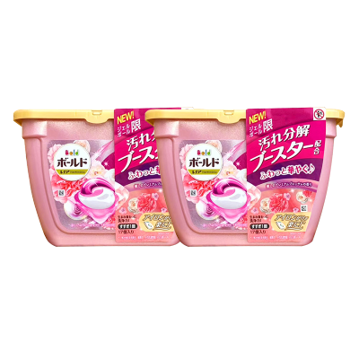 日本宝洁（P&G）进口洗衣凝珠球3D啫喱去污花香柔顺剂家庭装机洗洗衣液牡丹花香粉色17粒两盒装