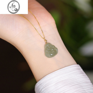 JiMi弥勒佛和田玉项链女夏银银锁骨链玉石无事牌玉坠碧玉吊坠玉佛 和田玉佛公-S925纯银项链