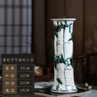 景德镇陶瓷筒富贵竹花瓶插花摆件客厅落地特大号直筒水养培插花器 三维工匠 箭筒荷韵(不含底座)