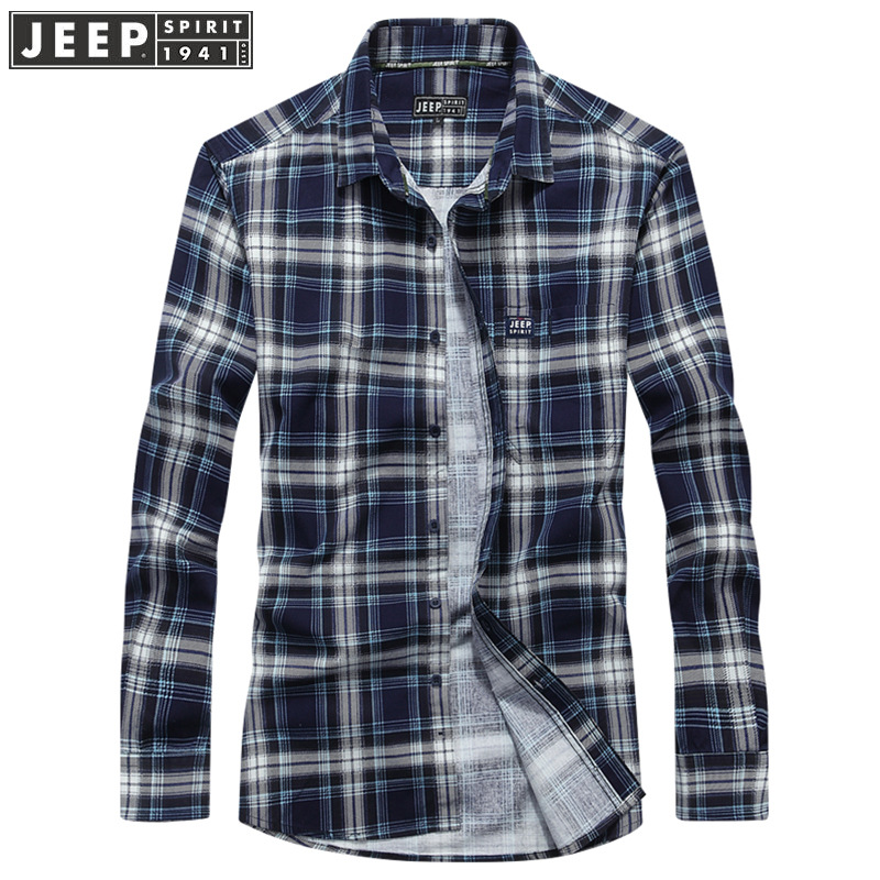 JEEP吉普男式长袖衬衫经典格子全棉衬衫春季长袖休闲宽松修身休闲长衬