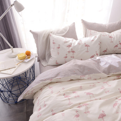 ins新晋网红火烈x鸟全棉双人1.51.8四件套床笠中性纯棉床上用品