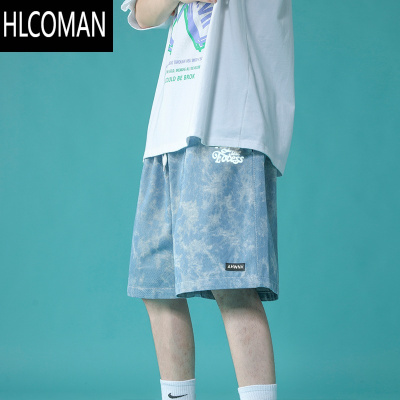 HLCOMAN扎染沙滩短裤男ins港风直筒休闲中裤夏季宽松外穿潮牌嘻哈五分裤