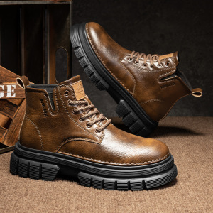 超纤皮面男士马丁靴秋冬季新款复古百搭运动休闲系带短靴潮男靴