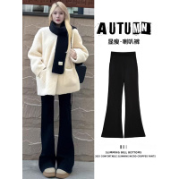 加绒微喇叭裤子女秋冬高腰显瘦黑色小个子垂感加厚保暖西装马蹄裤