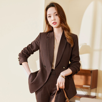 女先生女士套装 咖啡色西装套装女秋冬2022新款时尚职业装商务正装