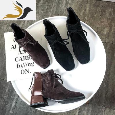 红短靴女粗跟2019秋冬新款百搭复古方头中跟高跟瘦瘦靴女短筒_5