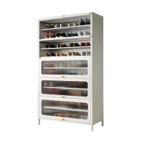 DXBG家用门口鞋柜室内入户储物柜一体翻门钢制5门10层100宽-白色