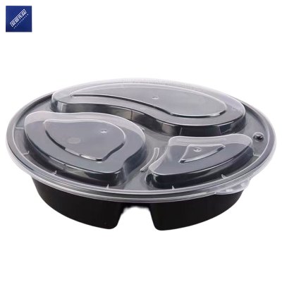 安居先森美式加厚带盖三格圆餐盒1000ml 150套/箱 黑色(箱)
