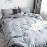美帮汇全棉水洗棉四件套全棉被套简约北欧公主风床单笠全棉床上用品