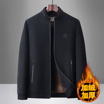 爸爸雪尼尔外套男秋冬款加绒加厚中老年毛呢保暖夹克中年男士冬装_1