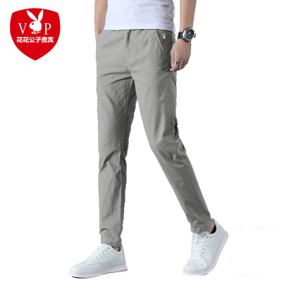 2021年夏季新款男士休闲裤薄款修身小直筒柔软舒适透气小脚休闲裤男中青年时尚潮款长裤男装LEEVIRHINO
