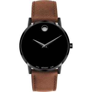 Movado男士经典石英表黑盘黑带30米防水奢华腕表