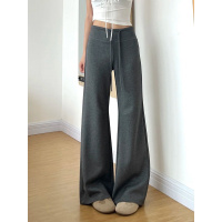 灰色直筒运动裤女夏季新款垂感宽松慵懒卫裤春秋小个子休闲裤