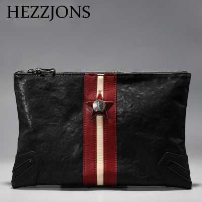 赫泽琼斯HEZZJONS手包男进口意大利牛皮手夹包青年商务休闲潮流手拿包男神简约英伦奢侈品手腕包黑色进口意大利牛皮