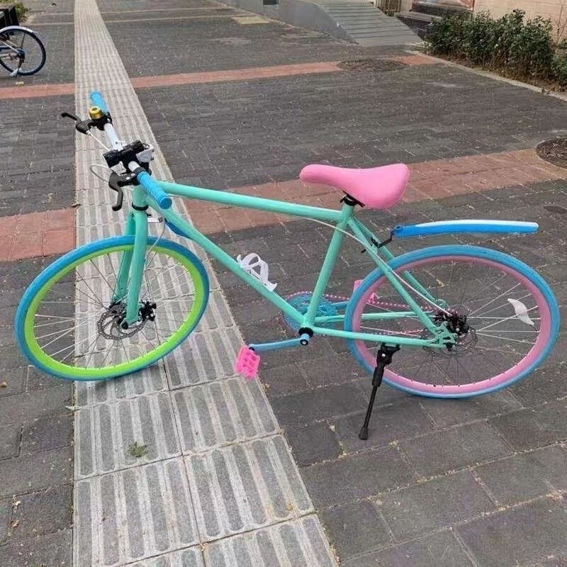 死飞单速碟刹彩色活飞轻便自行车实心校园大学生代步男女赛车