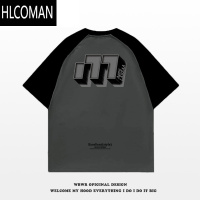 HLCOMAN美式设计感印花拼接短袖T恤男夏季潮牌百搭宽松情侣插肩上衣