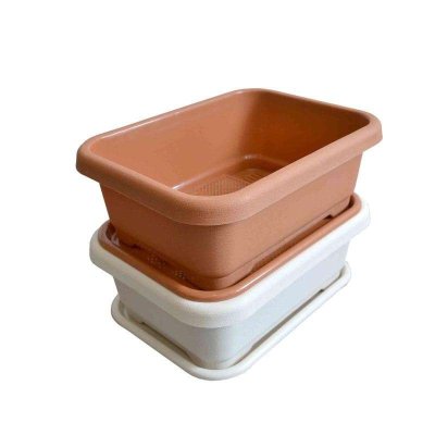 津沽园艺园艺用品花盆容器阳台种菜大方盆家庭种花种菜盆方形花盆菜盆送托盘颜色随机1套