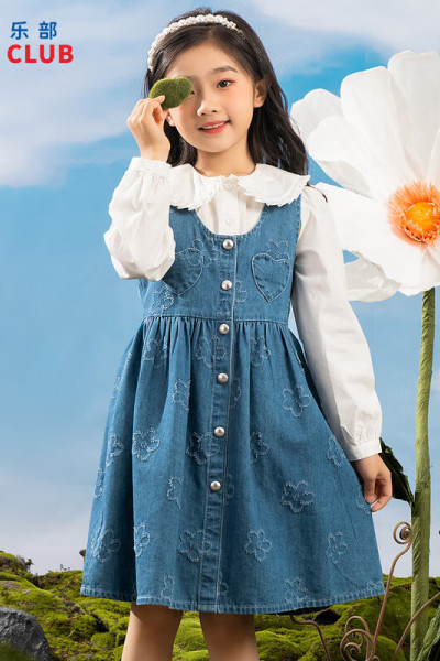 [1件3折]铅笔俱乐部童装2025秋装新款女童连衣裙儿童牛仔背心裙中大童V领裙子