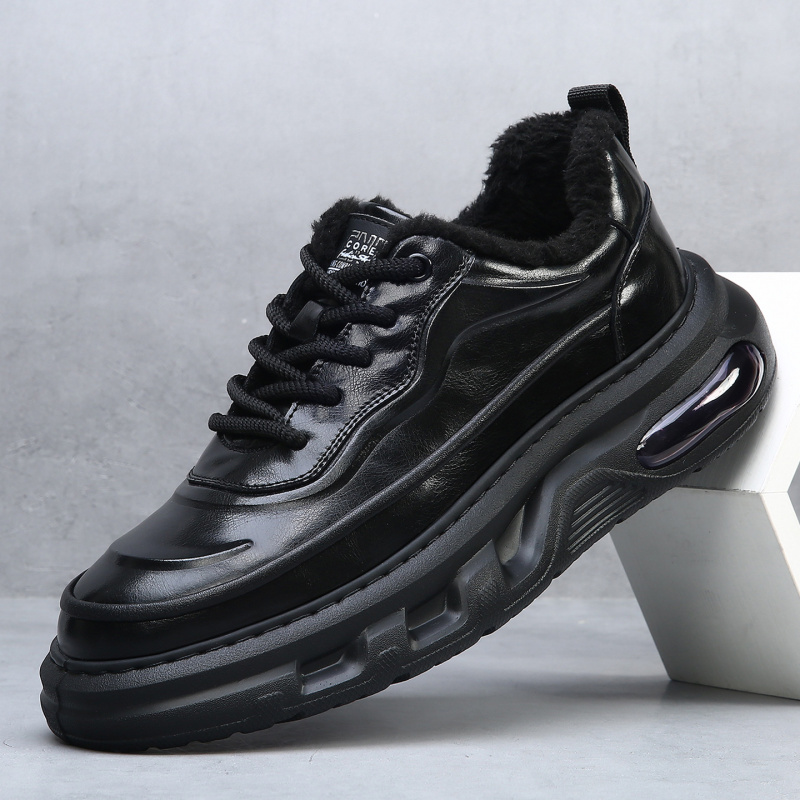 新款男鞋秋冬季潮鞋厚底增高百搭真皮运动加绒保暖休闲老爹鞋男士