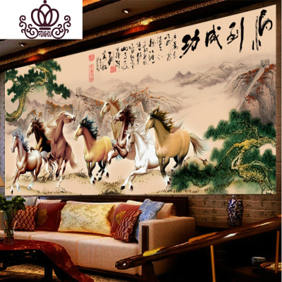 封后蒙娜丽莎八骏图十字绣马到成功客厅十字绣2019新款线绣八匹马大幅满绣大格丝线-230*90cm