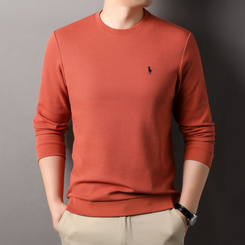 含棉绣花男士卫衣春季新款休闲长袖圆领透气打底衫男T恤