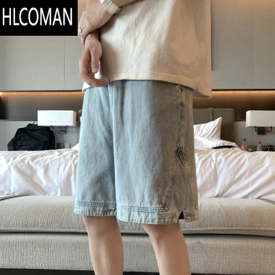 HLCOMAN浅色牛仔短裤男潮牌ins夏季薄款休闲工装五分裤宽松潮流外穿裤子