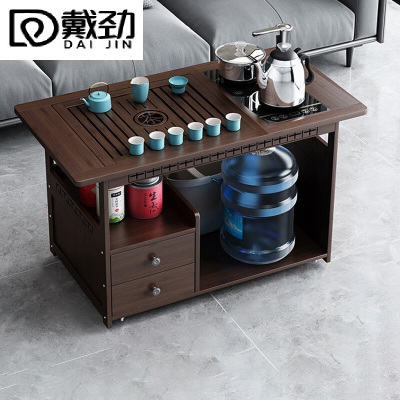 戴劲 移动茶台家用竹木小茶桌烧水壶一体简约现代功夫茶几 全自动+孔雀茶具