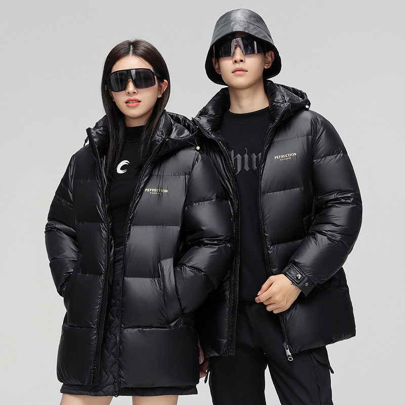 黑金情侣款高充绒极寒羽绒服冬季新款男女同款中长加厚羽绒服外套