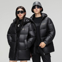黑金情侣款高充绒极寒羽绒服冬季新款男女同款中长加厚羽绒服外套