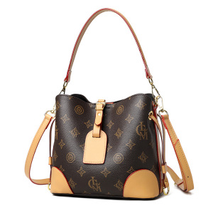 Ceba 水桶包女包2023新款潮流网红高级感撞色复古女士老花斜挎包手提包