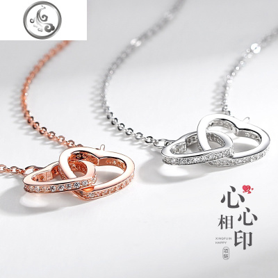 爱心项链女锁骨链纯银韩版简约个性玫瑰彩金网红小众设计吊坠首饰 JiMi