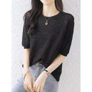 新款女士镂空冰丝T体恤2025年夏季薄款休闲白色短袖上衣针织衫