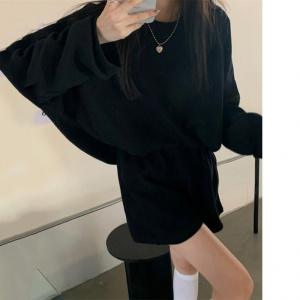 米尼绒棉质卫衣女秋装新款韩版纯色无帽薄款外套ins潮宽松上衣服
