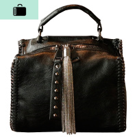 流苏包包女2020新款潮软皮单肩包百搭纯色手提包小方包复古斜挎包NEW LAKE 黑色女斜挎包