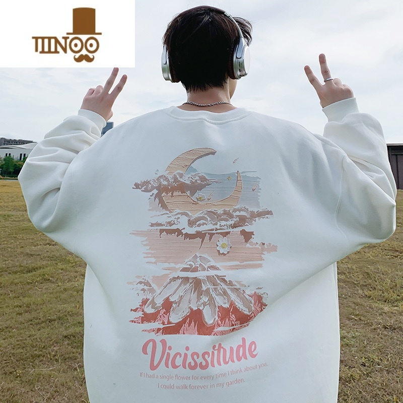 YANXU美式复古卫衣男士秋季新款潮牌长袖t恤百搭宽松男生套头衣服