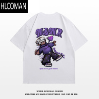 HLCOMAN欧美式卡通动漫字母印花短袖t恤男夏季潮牌百搭休闲情侣上衣