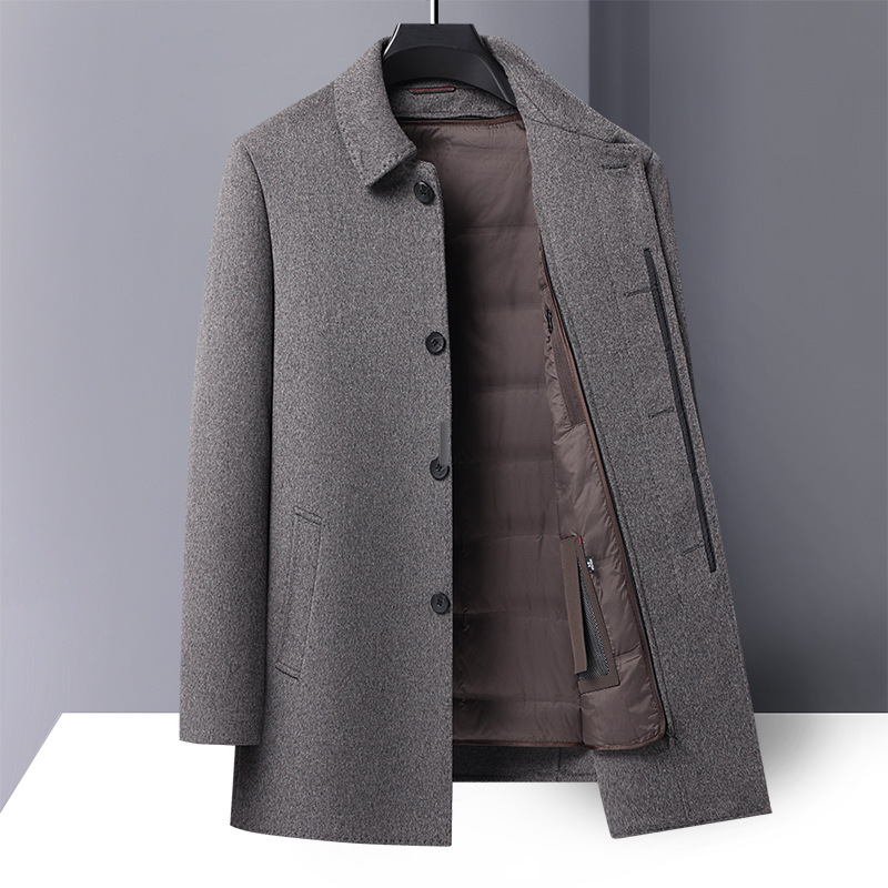 羊毛双面呢大衣秋冬羽绒脱卸内胆羊毛大衣男式中长双面呢羊毛外套