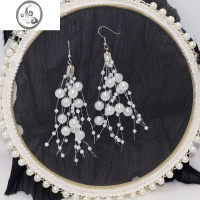 JiMi满天星珍珠耳钉流苏耳环女不规则925银银长款耳坠耳夹款塑料耳饰