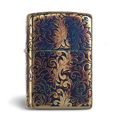 原装正品ZIPPO防风打火机繁花似锦镀金熏黑五面刻唐草zppo之宝