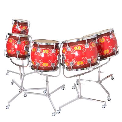 梵巢五音排鼓民族打击乐器玻璃钢鼓腔水牛皮鼓面支架带滚轮MG-16整套（含鼓棒、钥匙）