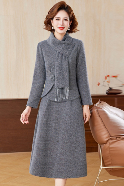 小香风妈妈冬装仿水貂绒连衣裙两件套中老年阔太太秋冬裙子