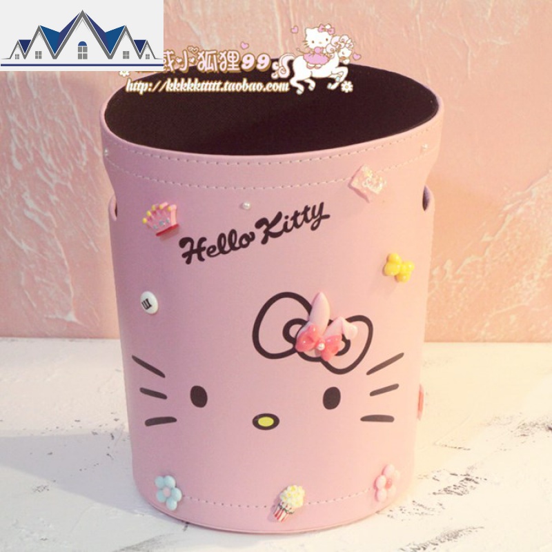 少女心可爱卫生间大号皮革杂物桶卡通创意家用卧室垃圾桶收纳桶 三维工匠