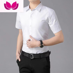 七斓夏季薄款纯色白衬衫男短袖韩版修身商务休闲衬衣男士职业正装上衣