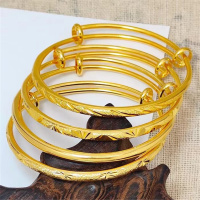 经典仿黄金光面满天星推拉手镯女镀金仿沙金实心镯子结婚婚庆饰品送女朋友老婆情人节七夕生日礼物