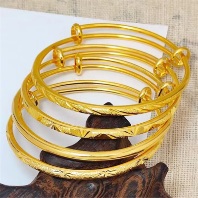 经典仿黄金光面满天星推拉手镯女镀金仿沙金实心镯子结婚婚庆饰品送女朋友老婆情人节七夕生日礼物