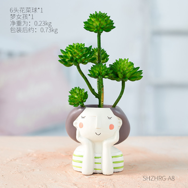女孩小清新干花小花瓶家居饰品创意桌面迷你摆件 梦女孩 6头花菜球