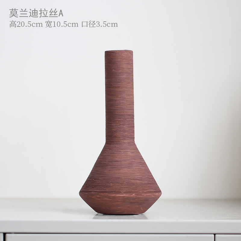 陶瓷花瓶拉丝北欧现代简约莫兰迪彩色插鲜水养摆件客厅电视柜餐桌 三维工匠 拉丝白色D