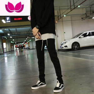 七斓潮牌牛仔裤男士破洞裤黑色美式裤子高街男款小脚裤休闲裤水洗长裤